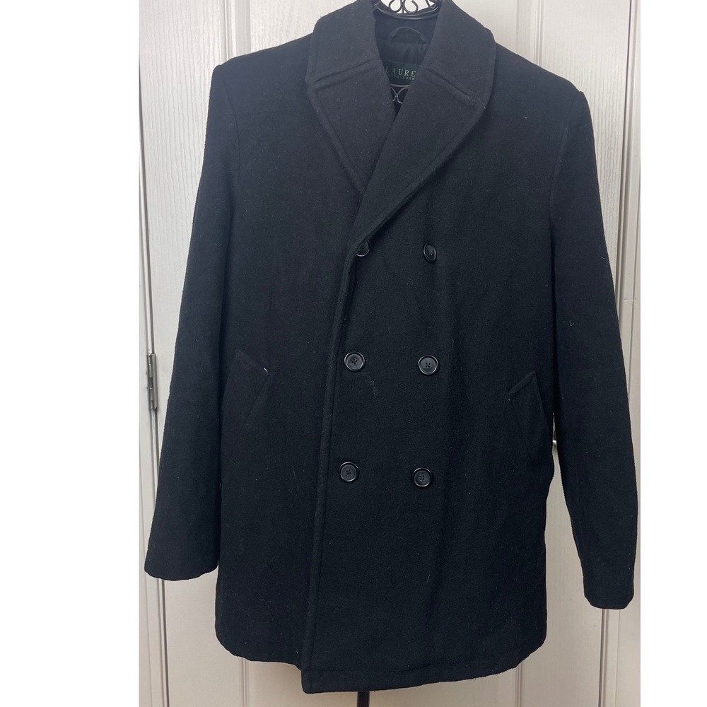 Ralph Lauren Mens Black Wool Double Breasted Pea Coat 42R Large Classic Capsule